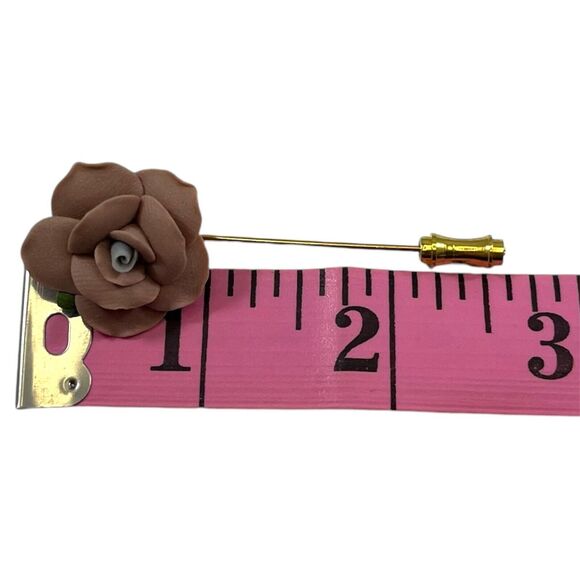 Lapel Stick Pin Mauve Rose Porcelain Flower Floral Pastel Victorian Vintage - Picture 3 of 5